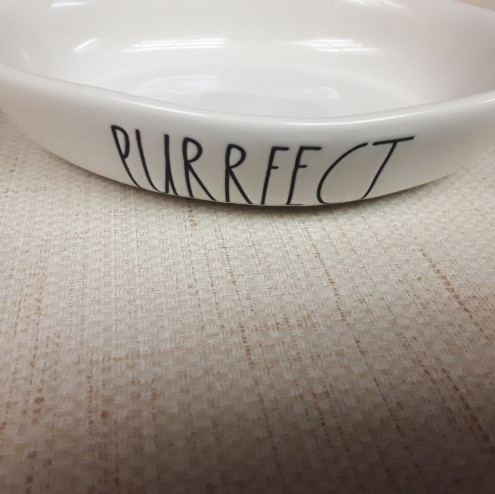 Rae Dunn Purrfect Cat Dog White Food Bowl